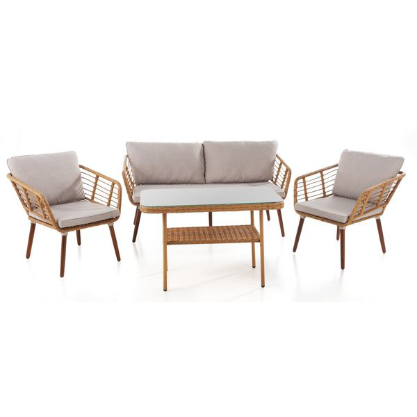 4tlg. Lounge-Set ASTI aus Aluminium und Rope-Geflecht inkl. Polsterauflage - Beige