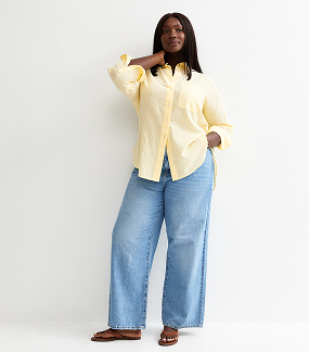 Curves Yellow Cotton Striped Shirt