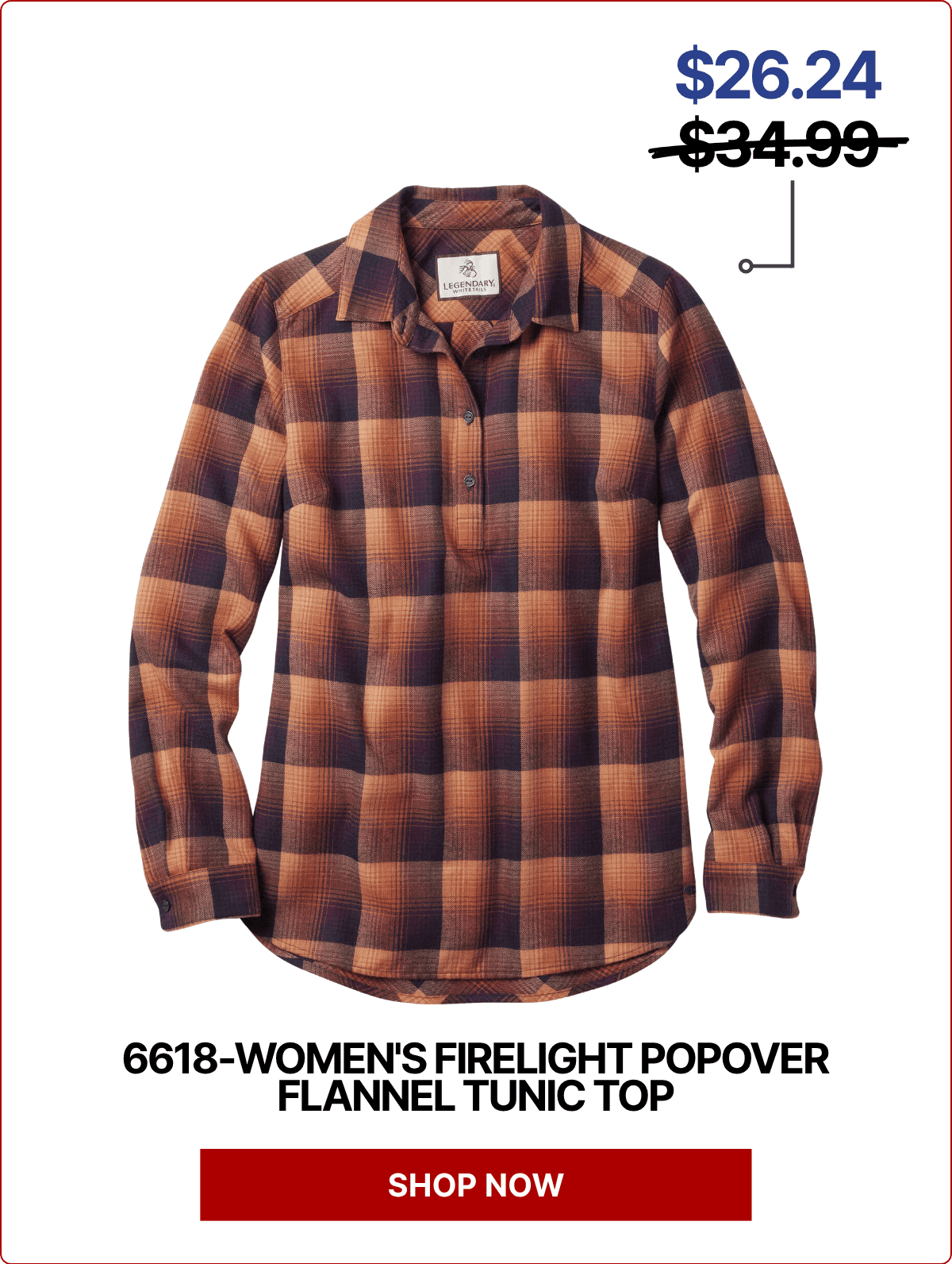 Women's Firelight Popover Flannel Tunic Top