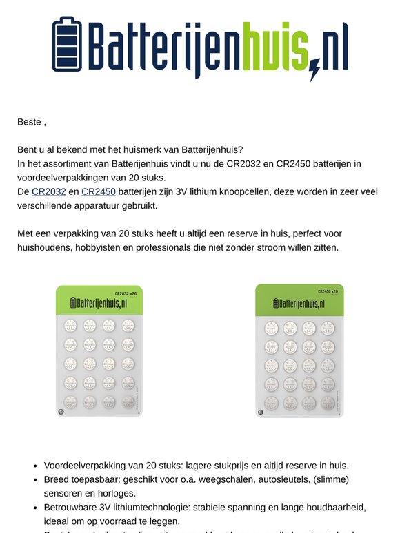CR2032 & CR2450 voordeelverpakkingen