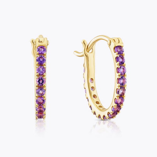 9ct Yellow Gold & Amethyst Hoop Earrings