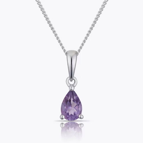 9ct White Gold Amethyst Pear Cut Pendant