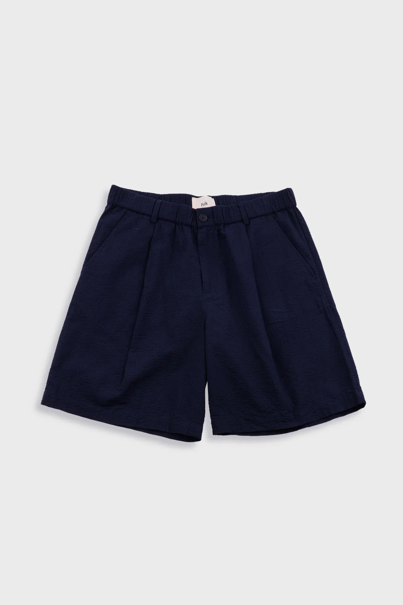 Image of Elasticated Wide Fit Short - Navy Seersucker