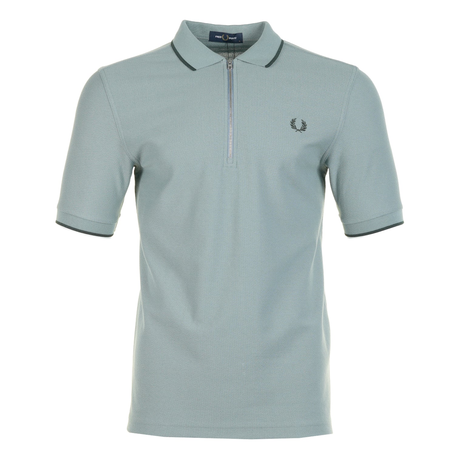 Image of FRED PERRY<BR>Crepe Pique Zip Neck Polo Shirt Stockport Blue