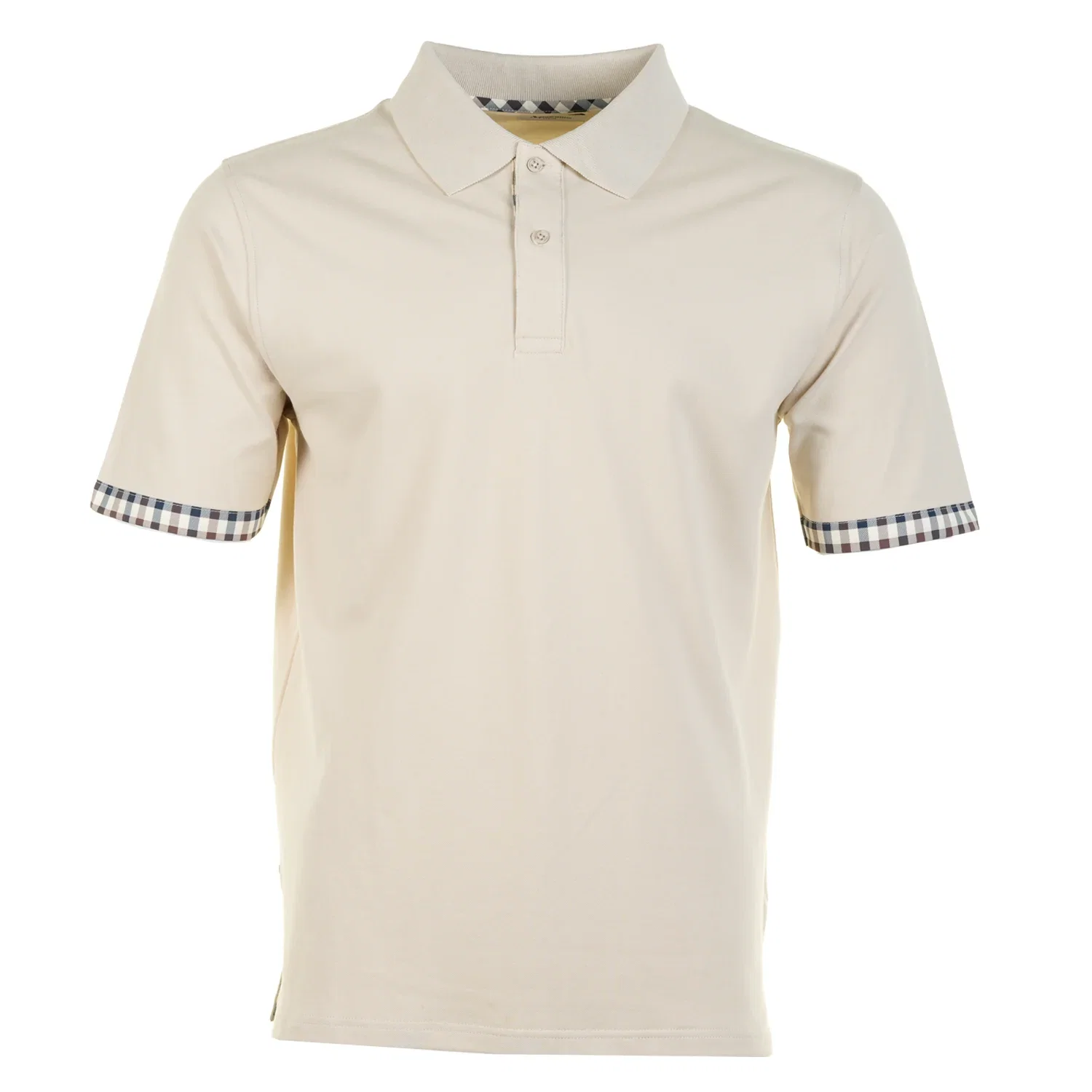 Image of AQUASCUTUM<BR>Active Club Check Pique Sleeve Detail Polo Shirt Beige