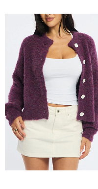 Purple Oversized Cardigan. Fuzzy Button Down