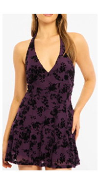 Purple Floral Halter Neck Mini Dress