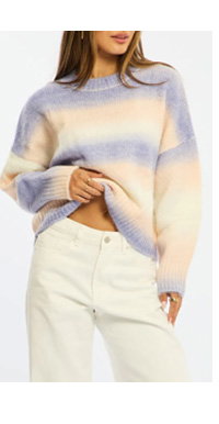 Purple Stripe Stripe Knit Jumper Oversized Crew Neck