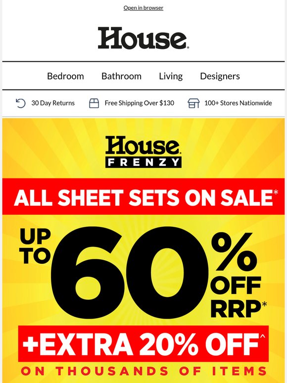 Sheet Sets Up to 60% OFF* + EXTRA 20% OFF^ selected Items
