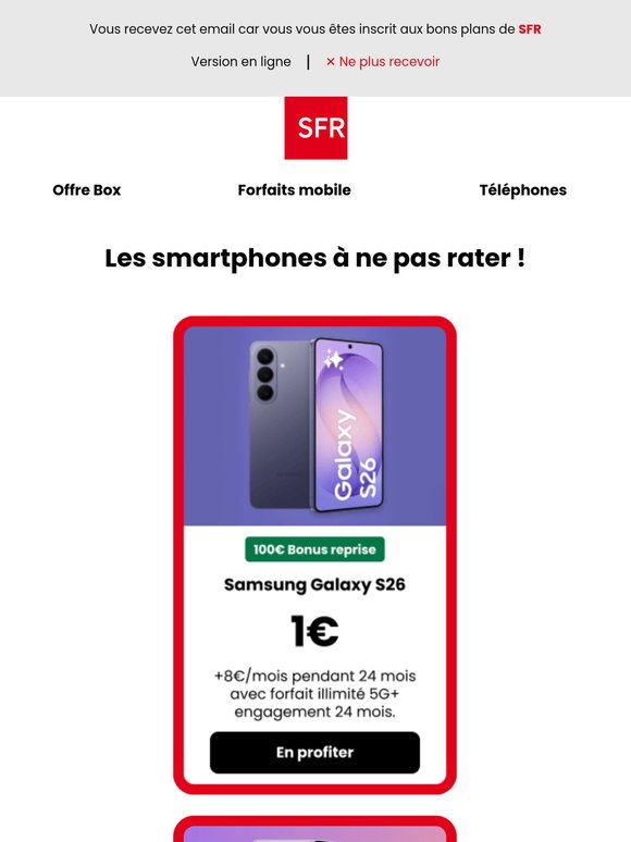 Galaxy S26 et Redmi Note 15 Pro+ chez SFR