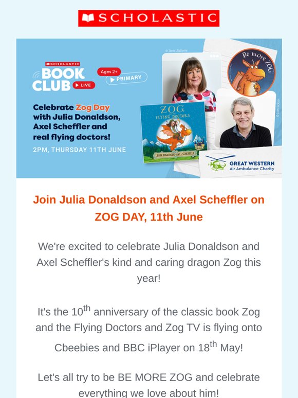 Join Julia Donaldson and Axel Scheffler on ZOG DAY with a free event and resources