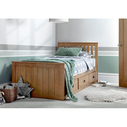 Captain Oak Finish 3 Drawer Single Wooden Storage Bed