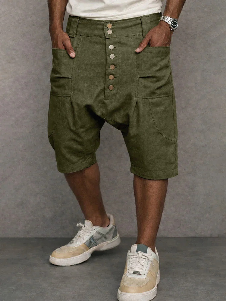 Image of Casual 100% Cotton Drop Crotch Harem Shorts