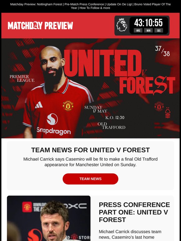 Team news for United v Forest