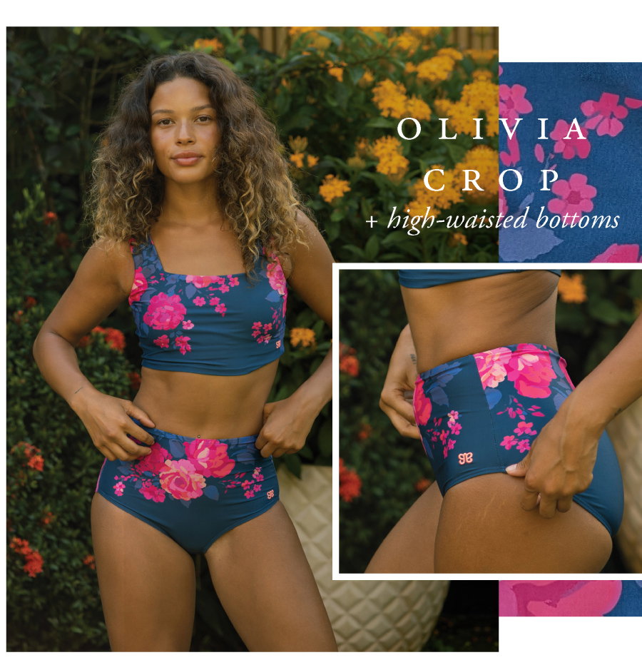 olivia swim crop and high waisted bottoms