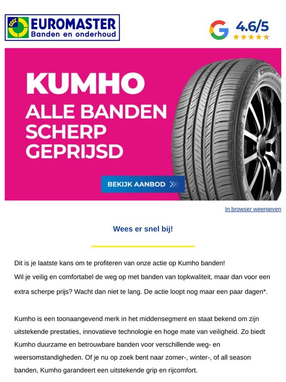 Laatste kans: alle Kumho banden scherp geprijsd!