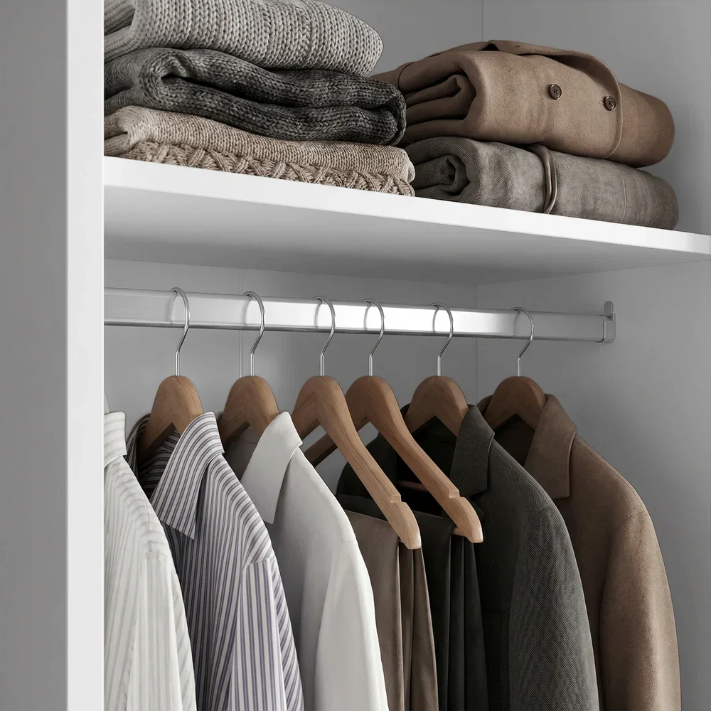 Torvek hanging rail and upper shelf close-up