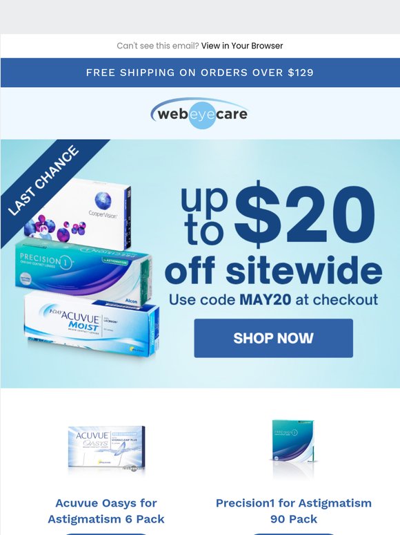 LAST CALL: Save up to $20 on contacts!