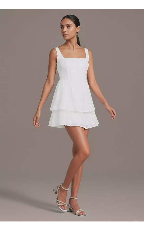 Floral Jacquard Tiered Corset Mini Dress