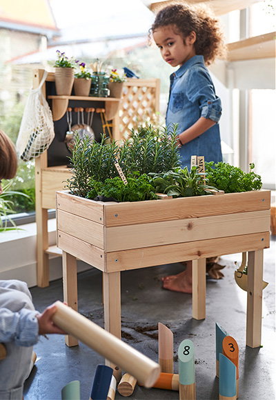 Vierkante houten moestuin - beige