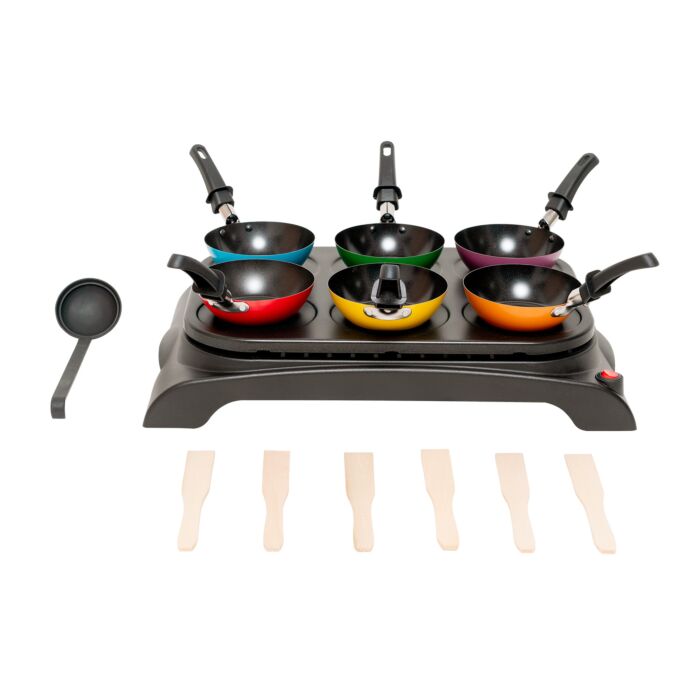 Ohmex Party Wok- und Crèpe-Set, mit Pfännchen und Spachteln