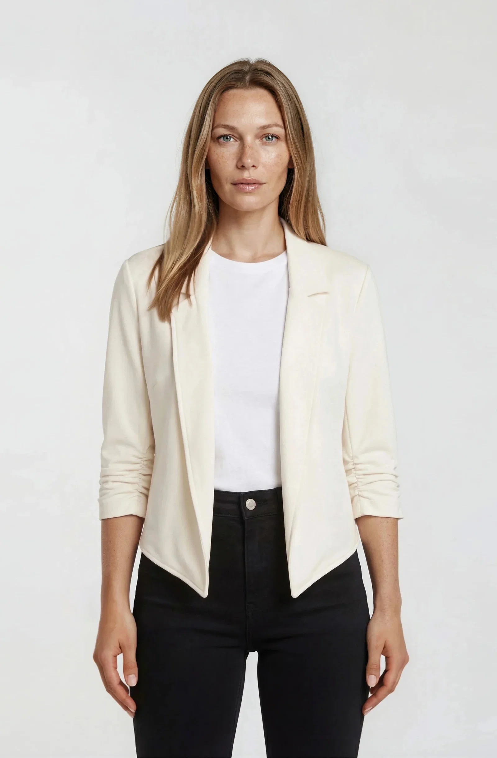 Image of Cropped Open Blazer - White