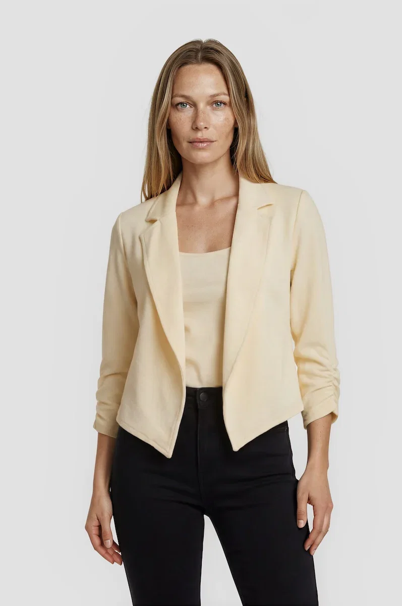 Image of 3/4 Sleeve Cropped Blazer - Cream