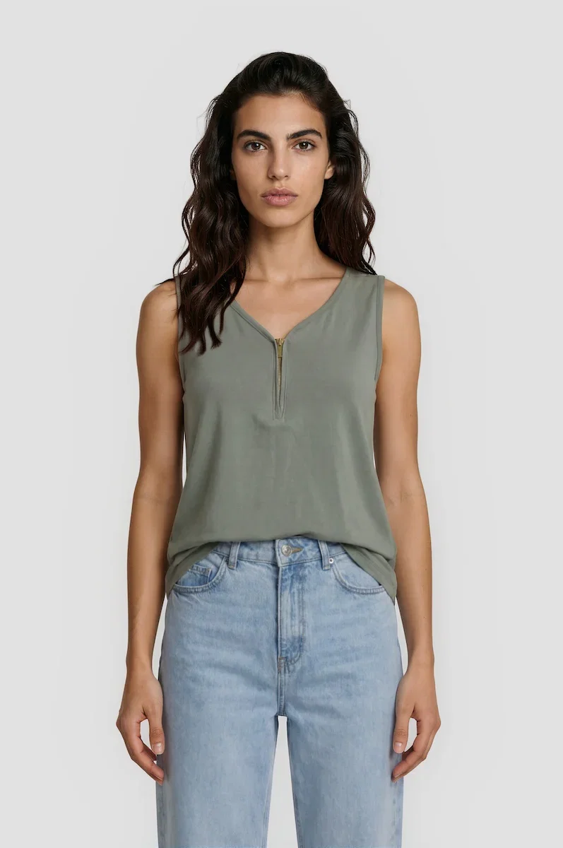 Image of Half Zip Tank Top - Green