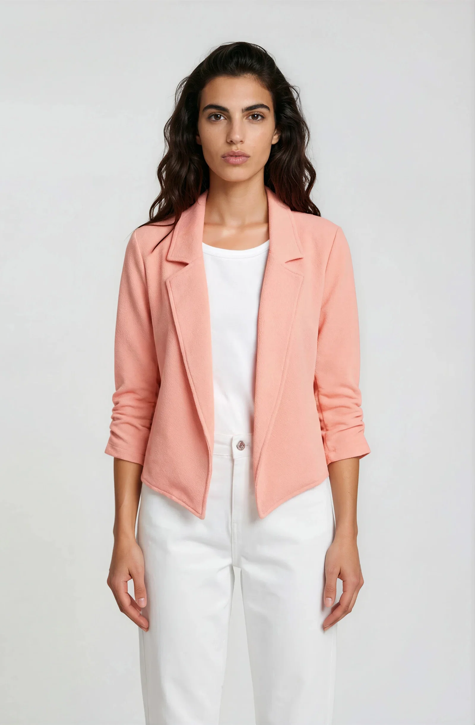Image of Cropped Open Blazer - Coral