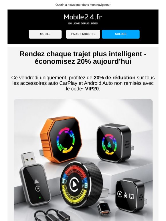 Offre du vendredi : -20% sur CarPlay & Android Auto