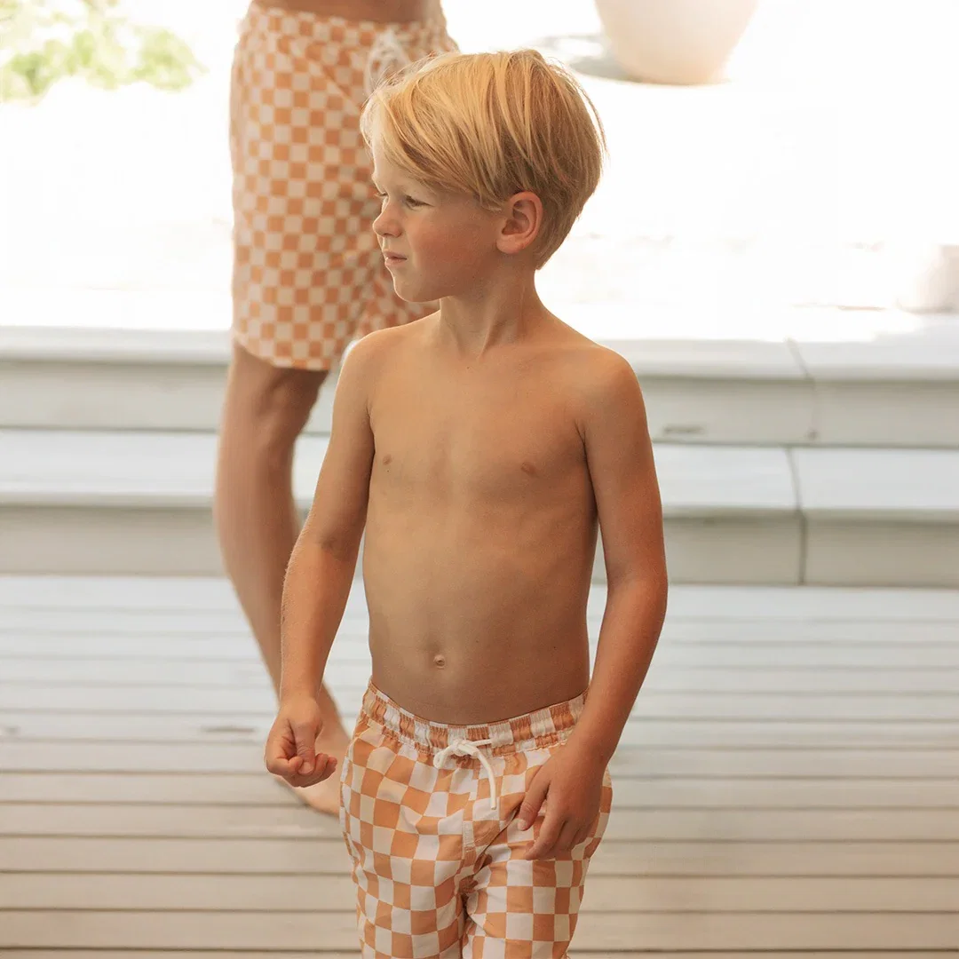 Image of Orange Checkerboard Swim Trunks