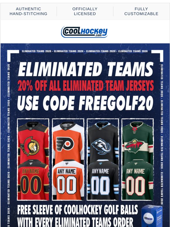 Shop Eliminated Teams At 20% OFF! FREE Sleeve Of Golf Balls With Every Order ⛳️