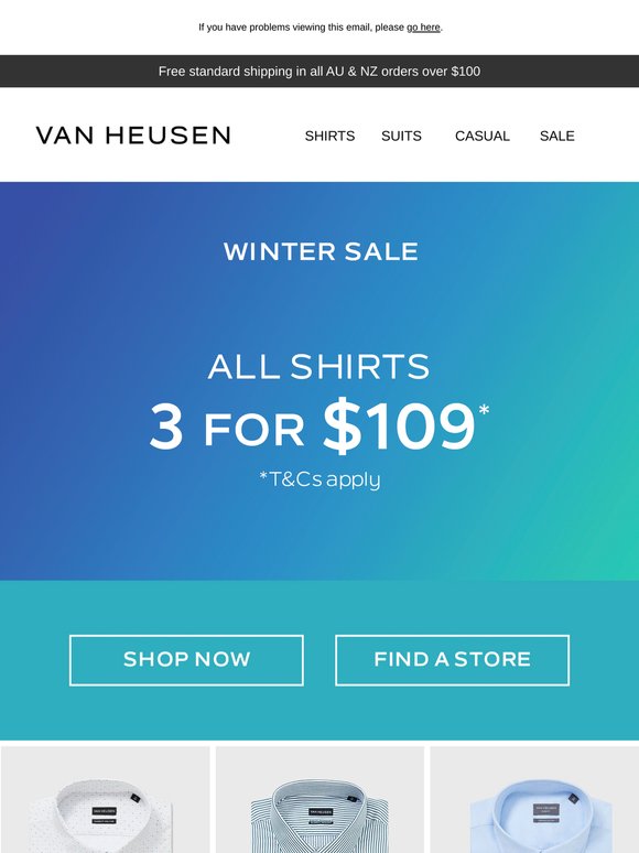 All Shirts: 3 for $109