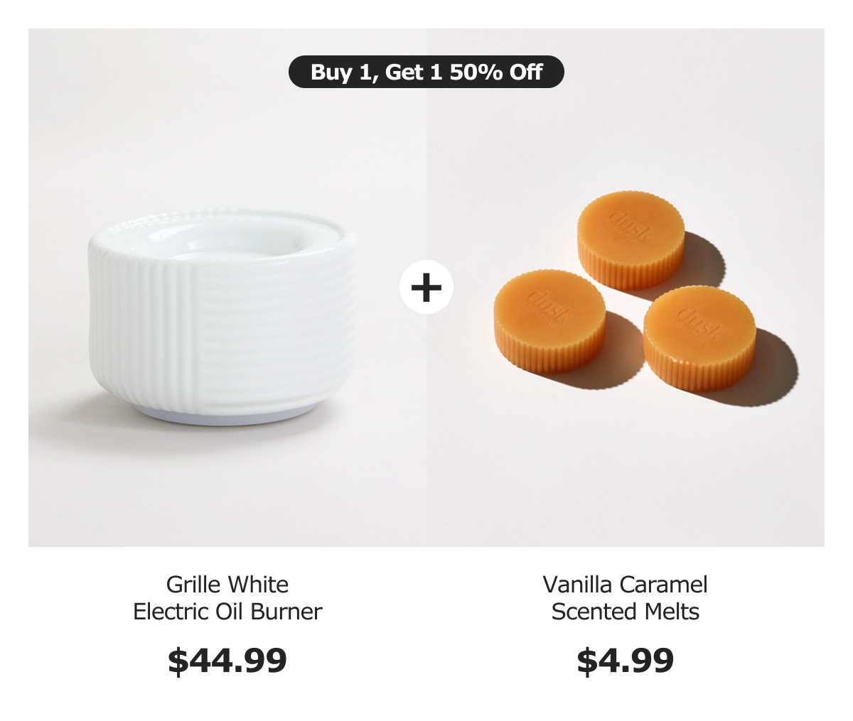 Buy 1, Get 1  50% OFF. Grille White Electric Oil Burner + Vanilla Caramel Scented Melts
