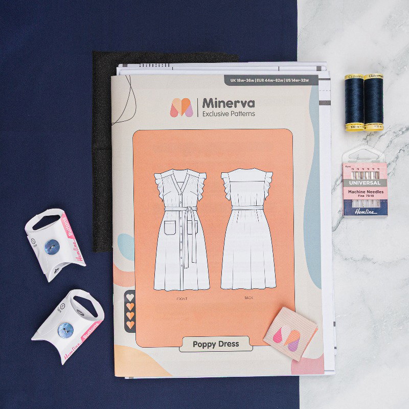 Sew the Poppy Dress in Navy Blue Light Cotton Poplin