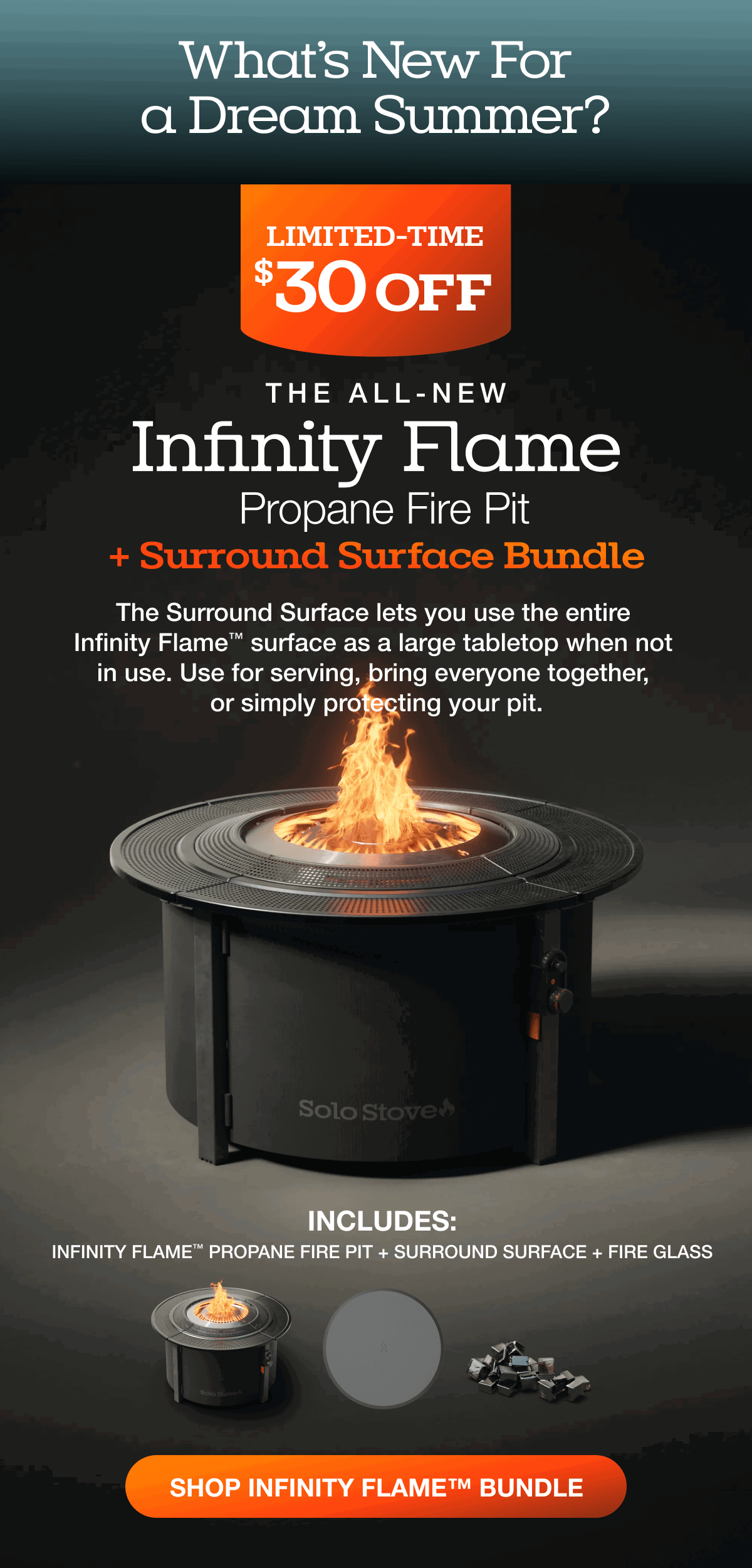 Infinity Flame Propane Fire Pit + Surround Surface