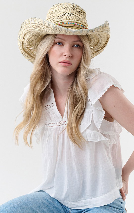 Loevenich Cowboyhut im Boho-Style mit Schriftzug „Smile“