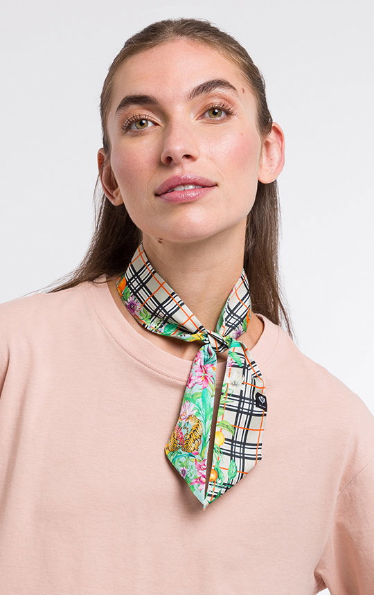 Schmaler Seidenschal mit FRAAS Plaid Karo und Dschungel-Print