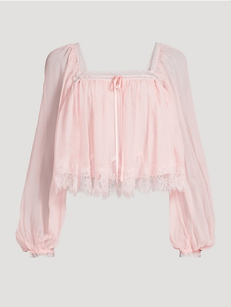 Ebbie Lace-Trimmed Silk Blouse