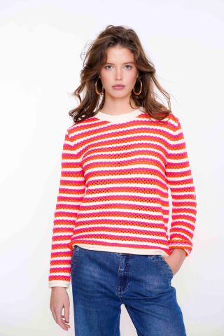 AJOUR TRUI MET HORIZONTALE STREPEN 54041 23 Orange/Fuchsia/Off-White