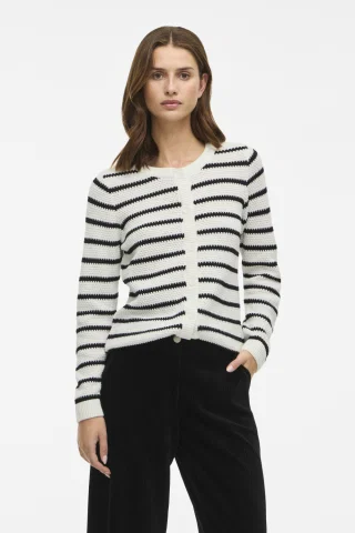VIDALO O-NECK L/S KNIT CARDIGAN - N 14112299 White Alyssum/BLACK