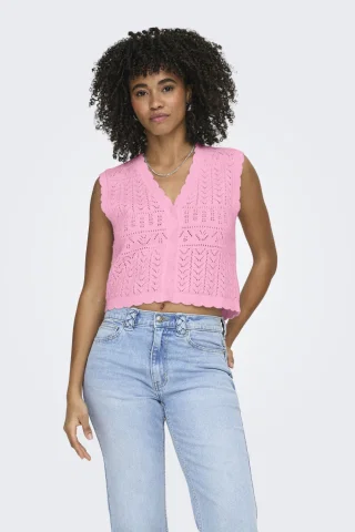 ONLIRINA V-NECK BUTTON VEST KNT NOO 15363681 PRISM PINK