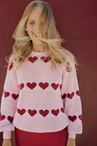 VIJAMILLA L/S O-NECK JACQUARD KNIT 14113594 CHERRY BLOSSOM/ANEMONE
