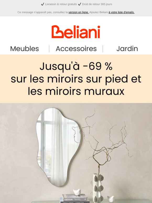 Miroirs muraux et sur pied avec jusqu'à -69 %