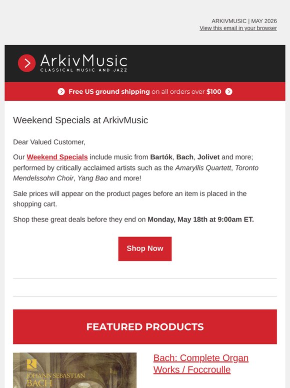 Weekend Specials at ArkivMusic