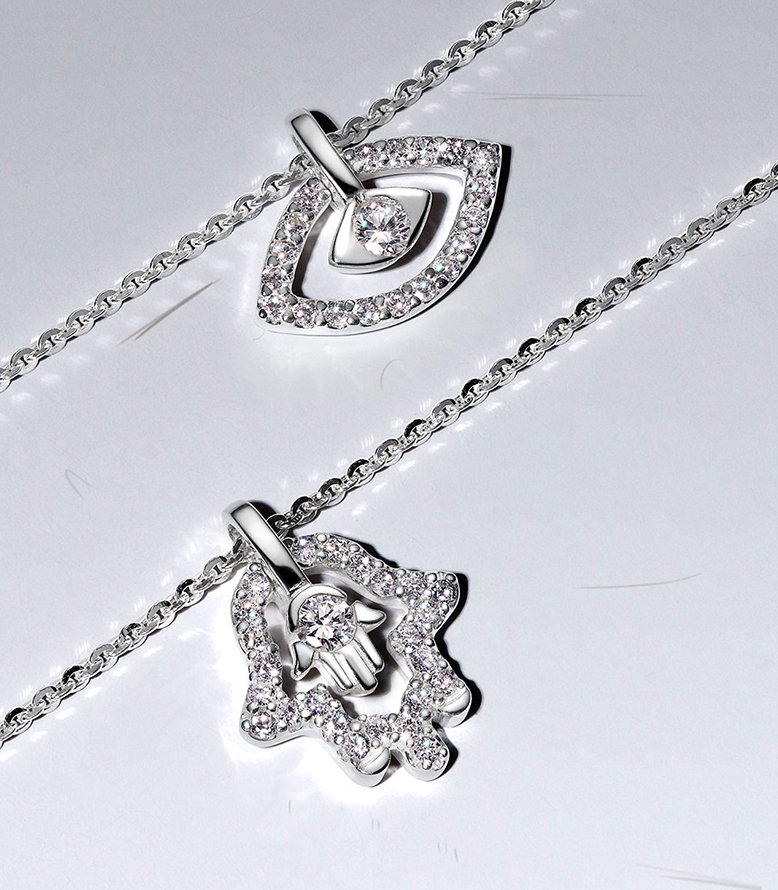 Hamsa hand and evil eye lab-grown diamond necklaces