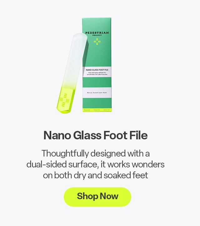 Megan's Pedestrian Picks next to image of Nano Glass Foot File