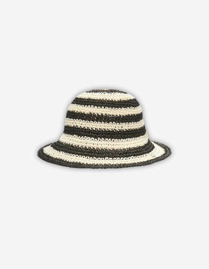 Bucket Hat aus Stroh mit Streifenmuster