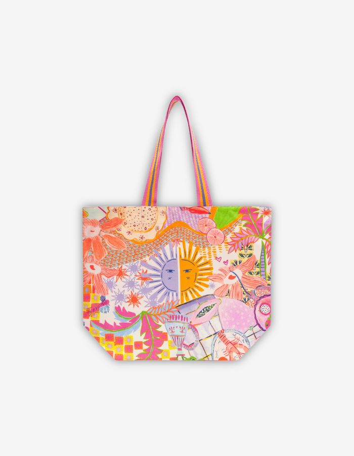 Gemusterter Shopper aus Canvas mit Sonnen-Motiv