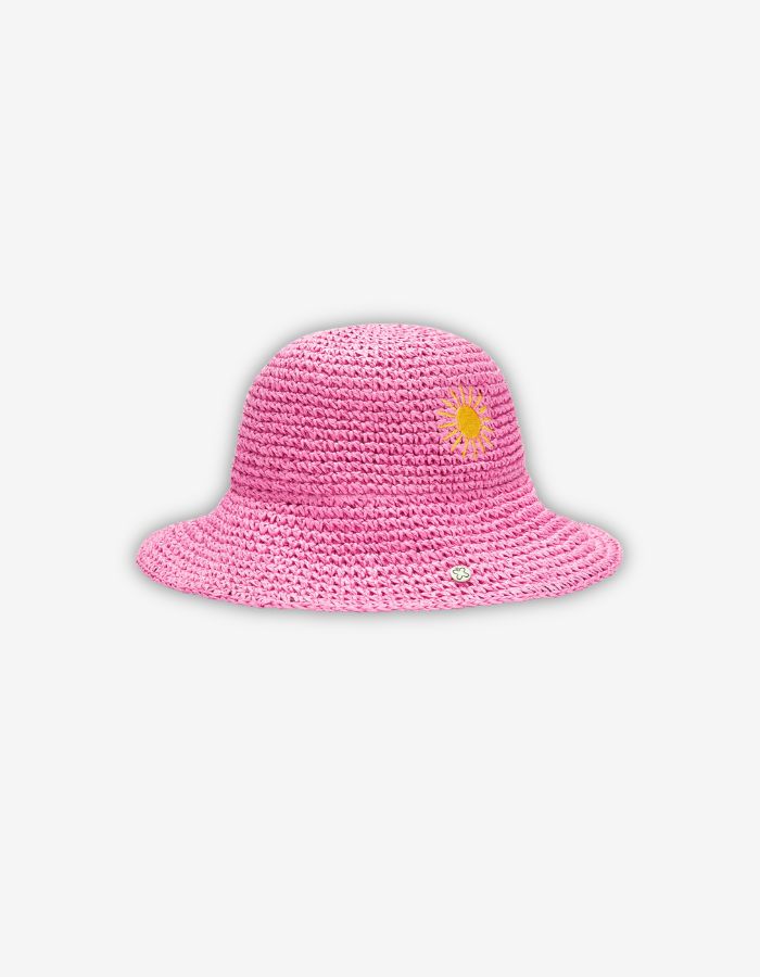 Bucket Hat aus Stroh mit Sonnen-Stickerei